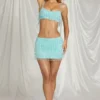 Nessa Fringed Low-Rise Mini Skirt in Aqua Blue