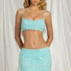 Nessa Fringed Low-Rise Mini Skirt in Aqua Blue