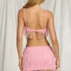 Nessa Fringed Low-Rise Mini Skirt in Candyfloss Pink