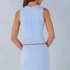 Aurelle Faux Suede Turtleneck Top  in Soft Blue