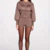 Anele Knit Long-Sleeve Cardigan in Mocha