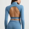 Backless Turtleneck Long-Sleeve Crop Top in Steel Blue Backless Turtleneck Long-Sleeve Crop Top in Steel Blue