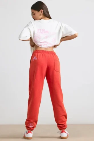 Brushed Jersey Oversized Joggers in Red