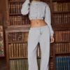 Brushed Jersey Wide-Leg Joggers in Grey Marl Brushed Jersey Wide-Leg Joggers in Grey Marl