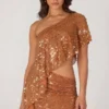 Callista Embellished One-Shoulder Asymmetric Top in Bronze