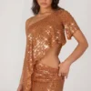 Callista Embellished One-Shoulder Asymmetric Top in Bronze