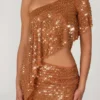 Callista Embellished One-Shoulder Asymmetric Top in Bronze