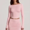 Charliane Modal Boat-Neck Long-Sleeve Top in Pink
