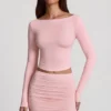 Charliane Modal Boat-Neck Long-Sleeve Top in Pink