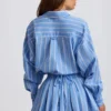 Cotton Poplin Stripe Multiway Cropped Shirt in Blue Stripe