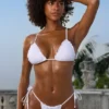 Crinkle Swim Side Tie Cheeky Bikini Bottoms in White