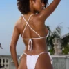 Crinkle Swim Side Tie Cheeky Bikini Bottoms in White