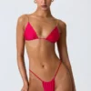 Delray Ruched Thong Bikini Bottoms in Raspberry Pink