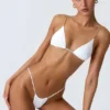 South Beach Chain-Embellished Triangle Bikini Top in White