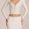 Odelia Lace Plunge Cardigan  in Ivory