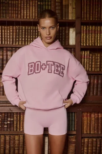 Embroidered Oversized Hoodie in Powder Pink