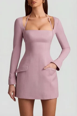Ksenia Pinstripe Structured A-Line Mini Dress in Mauve