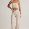 Melida Modal Foldover Wide-Leg Trousers in Pink & Yellow Stripe