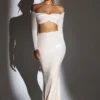 Nixie Velvet Mid-Rise Maxi Skirt in Ivory