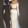 Nixie Velvet Mid-Rise Maxi Skirt in Ivory