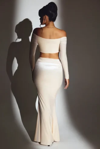 Nixie Velvet Mid-Rise Maxi Skirt in Ivory