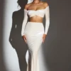 Nixie Velvet Mid-Rise Maxi Skirt in Ivory