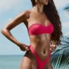 Pacifico Embellished Ruched Cheeky Bikini Bottoms in Raspberry Pink