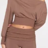 Quinn Modal Off-Shoulder Long-Sleeve Top in Mocha