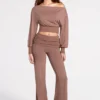 Quinn Modal Off-Shoulder Long-Sleeve Top in Mocha