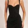Reeva Corseted Draped Mini Dress in Black Reeva Corseted Draped Mini Dress in Black