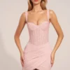 Reeva Corseted Draped Mini Dress in Blush Pink Reeva Corseted Draped Mini Dress in Blush Pink