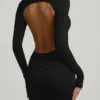 Regine Modal Ruched Backless Maxi Dress in Black Regine Modal Ruched Backless Maxi Dress in Black