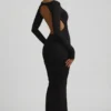 Regine Modal Ruched Backless Maxi Dress in Black Regine Modal Ruched Backless Maxi Dress in Black