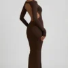 Regine Modal Ruched Backless Maxi Dress in Chocolate Brown Regine Modal Ruched Backless Maxi Dress in Chocolate Brown