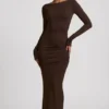 Regine Modal Ruched Backless Maxi Dress in Chocolate Brown Regine Modal Ruched Backless Maxi Dress in Chocolate Brown