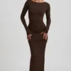 Regine Modal Ruched Backless Maxi Dress in Chocolate Brown Regine Modal Ruched Backless Maxi Dress in Chocolate Brown