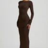 Regine Modal Ruched Backless Maxi Dress in Chocolate Brown Regine Modal Ruched Backless Maxi Dress in Chocolate Brown