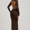 Regine Modal Ruched Backless Maxi Dress in Chocolate Brown Regine Modal Ruched Backless Maxi Dress in Chocolate Brown