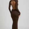 Regine Modal Ruched Backless Maxi Dress in Chocolate Brown Regine Modal Ruched Backless Maxi Dress in Chocolate Brown