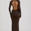 Regine Modal Ruched Backless Maxi Dress in Chocolate Brown Regine Modal Ruched Backless Maxi Dress in Chocolate Brown