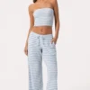 Ribbed Jersey Bandeau Top in Blue Stripe