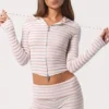 Ribbed Jersey Cropped Hoodie in Pink Stripe