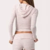Ribbed Jersey Cropped Hoodie in Pink Stripe