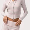 Ribbed Jersey Cropped Hoodie in Pink Stripe