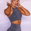 Seamless High Neckline Crop Top in Grey Seamless High Neckline Crop Top in Grey