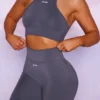 Seamless High Neckline Crop Top in Grey Seamless High Neckline Crop Top in Grey