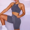 Seamless High Neckline Crop Top in Grey Seamless High Neckline Crop Top in Grey