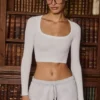 Seamless Soft Rib Cut-Out Crop Top in White Seamless Soft Rib Cut-Out Crop Top in White