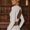 Seamless Soft Rib Cut-Out Crop Top in White Seamless Soft Rib Cut-Out Crop Top in White