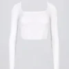 Seamless Soft Rib Cut-Out Crop Top in White Seamless Soft Rib Cut-Out Crop Top in White